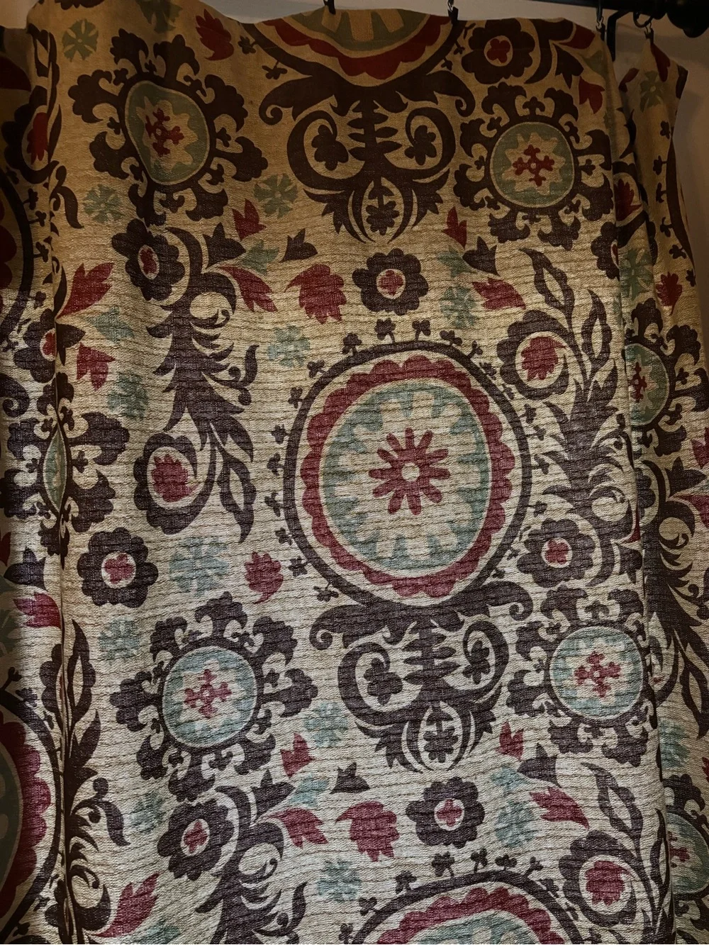 Premier Prints Custom Medallion Curtain Panels in Cream, Brown, Burgundy & Teal